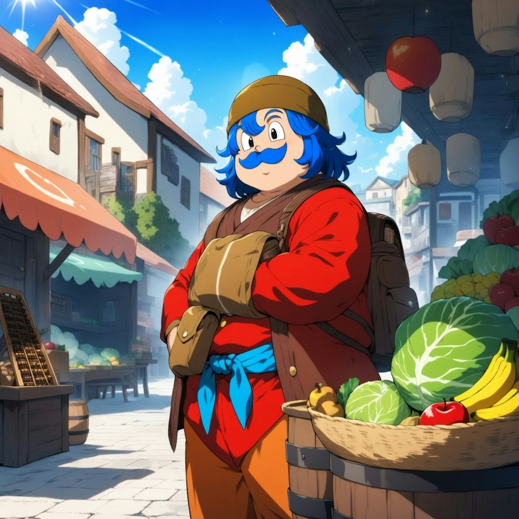 油絵アニメドット絵風古代ギリシャ市場で買い物勇者コスプレ人妻23歳＆商人