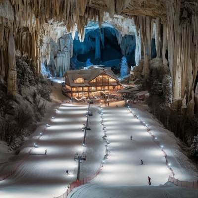 洞窟の中のスキー場