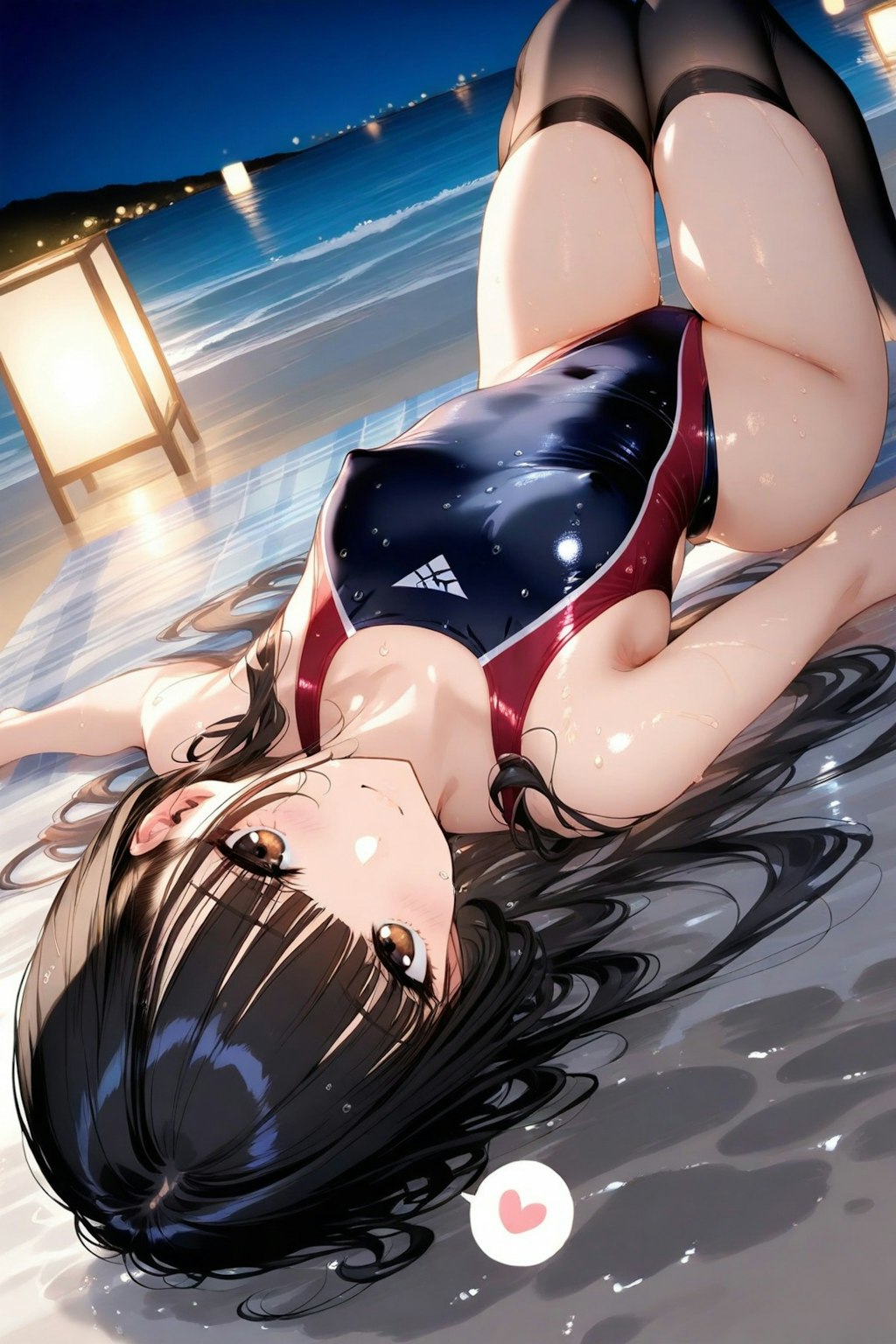 海でもニーソ