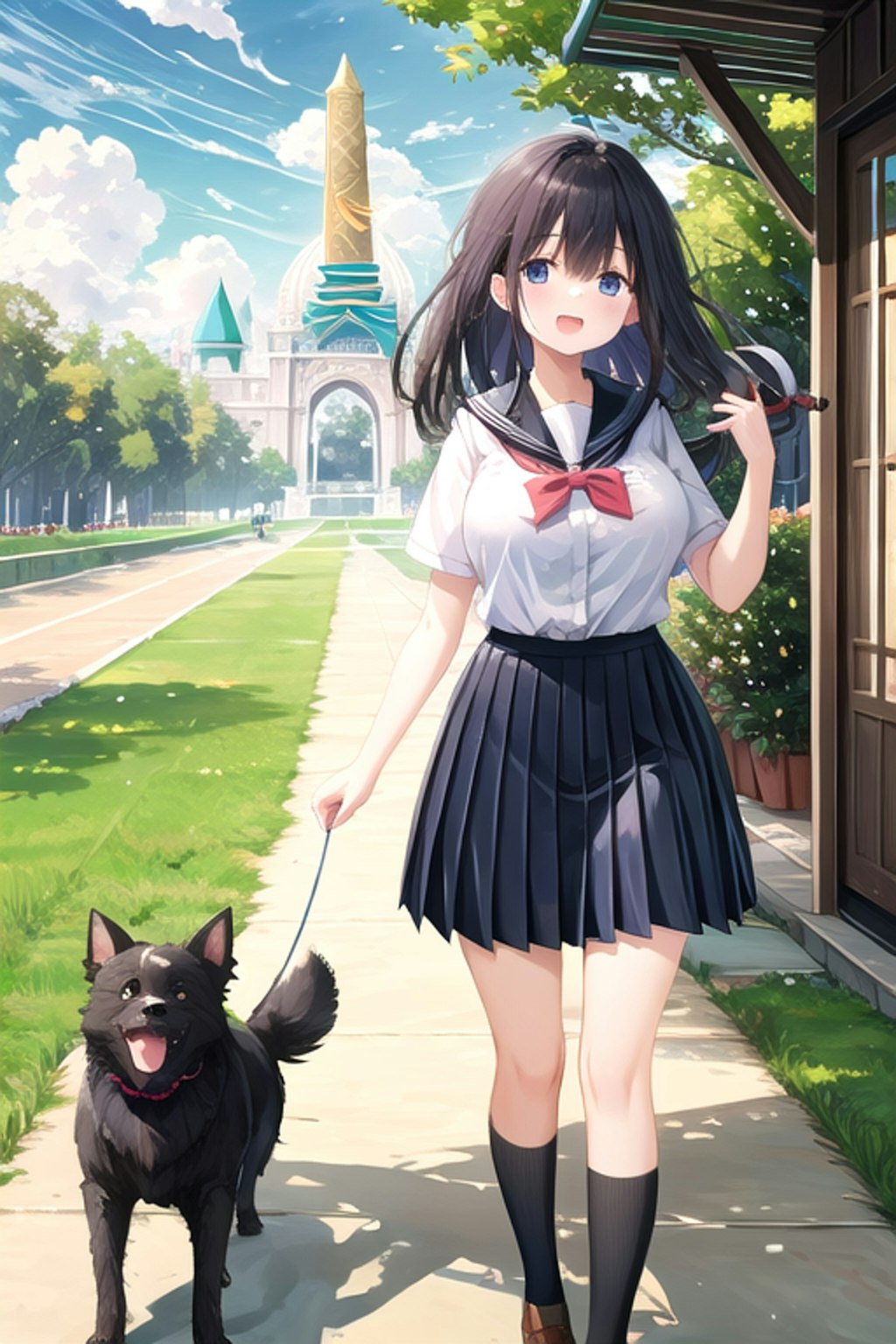 犬の散歩をする女の子１３