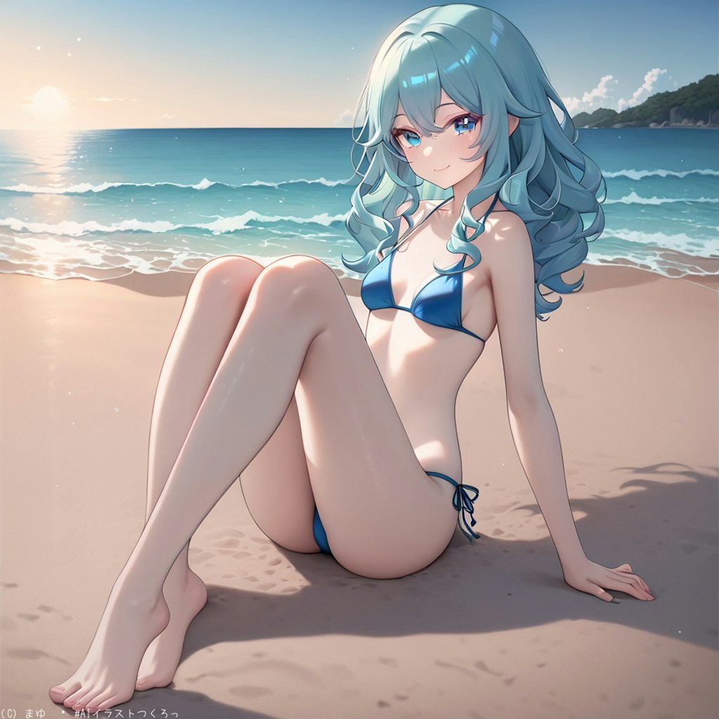 夏の海と美少女