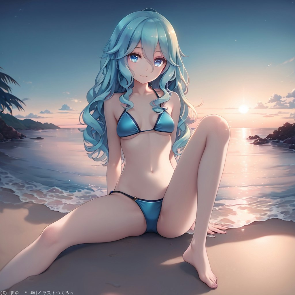 夏の海と美少女