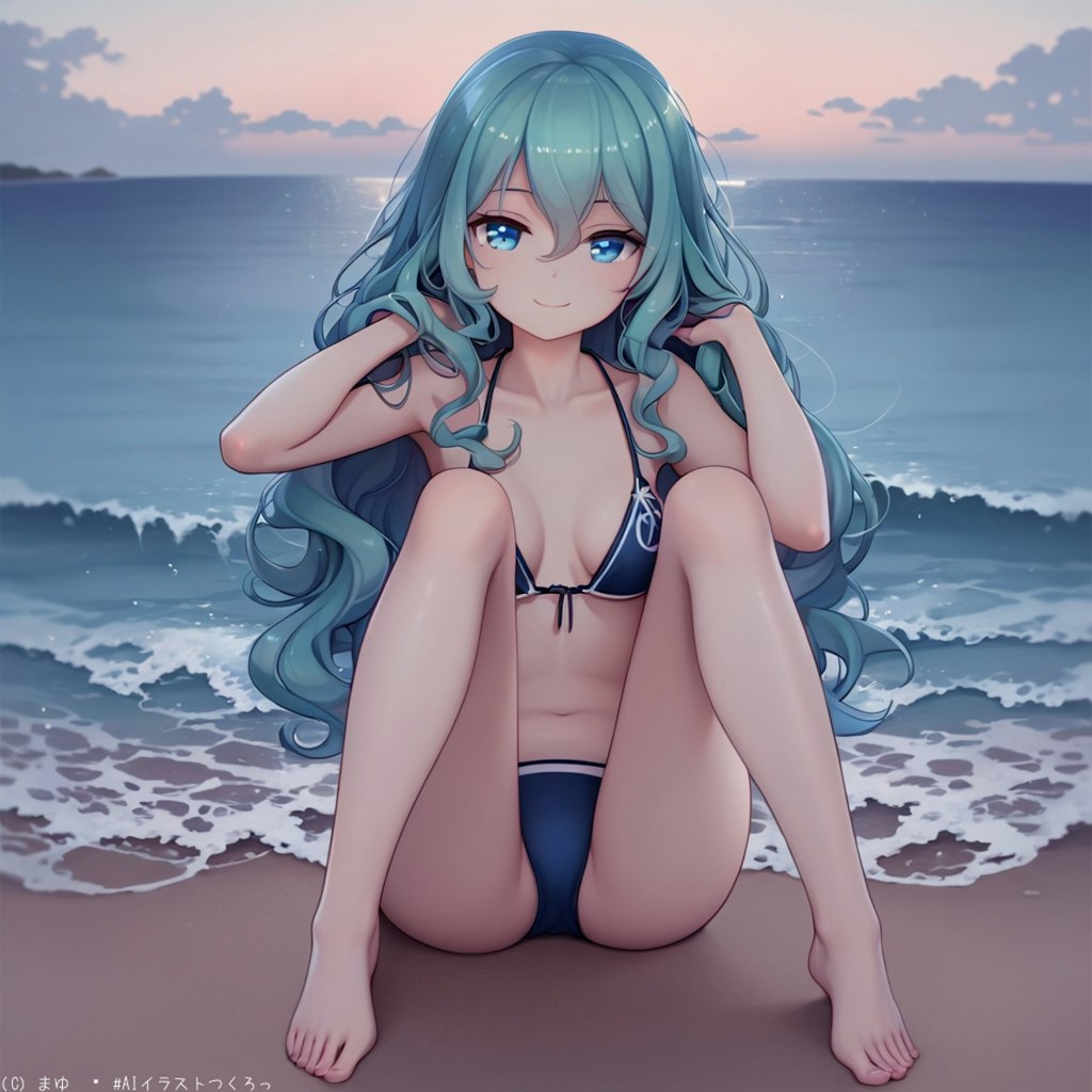 夏の海と美少女