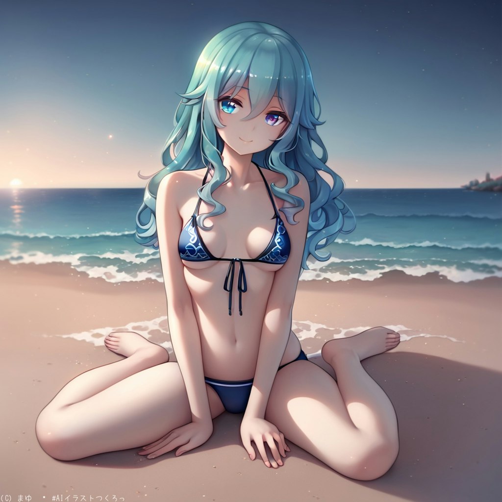 夏の海と美少女