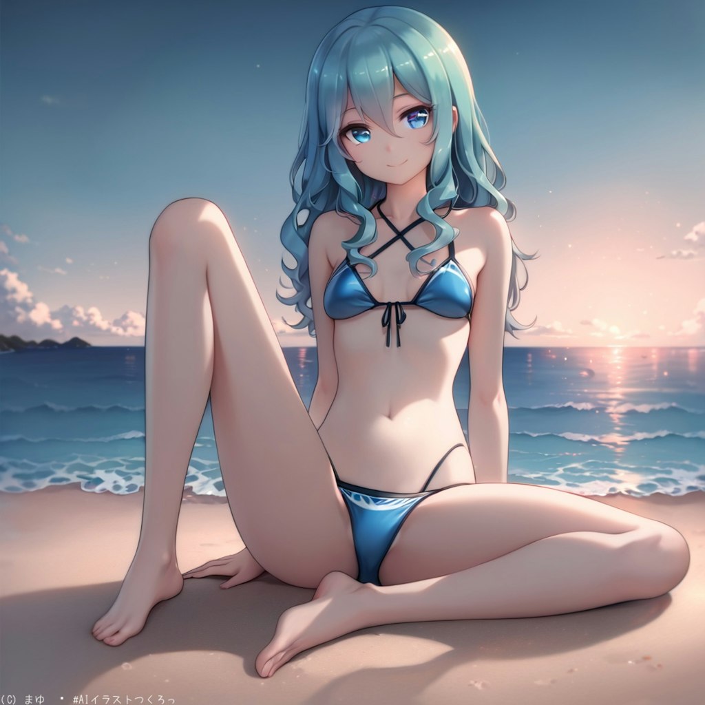 夏の海と美少女