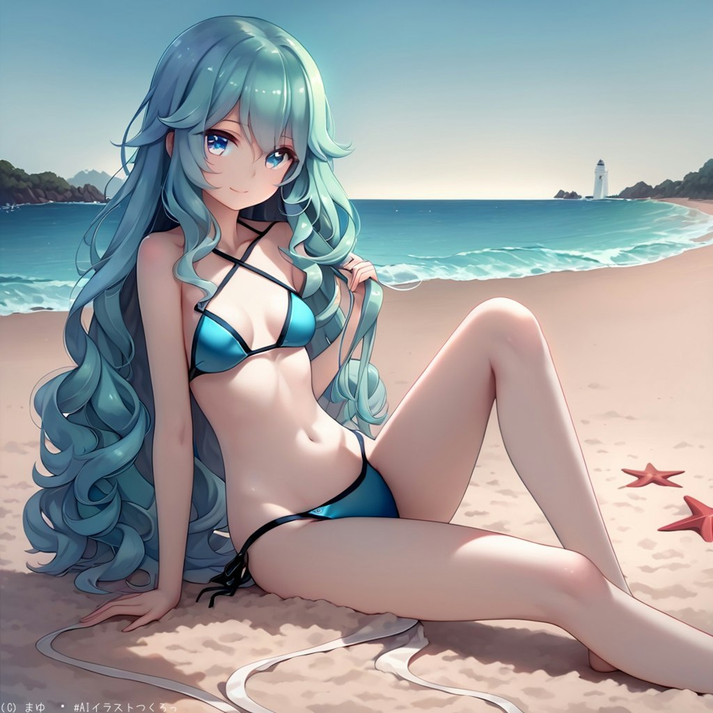 夏の海と美少女