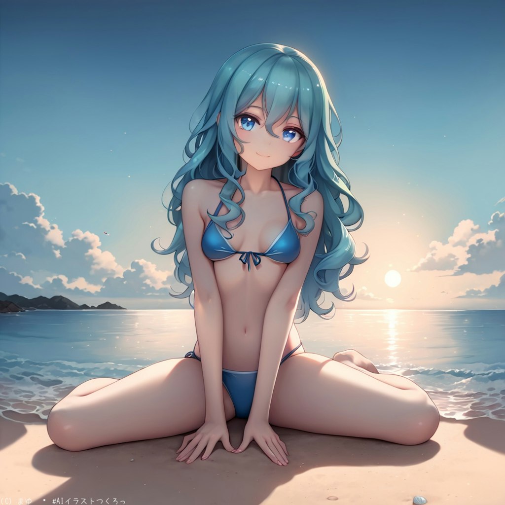 夏の海と美少女