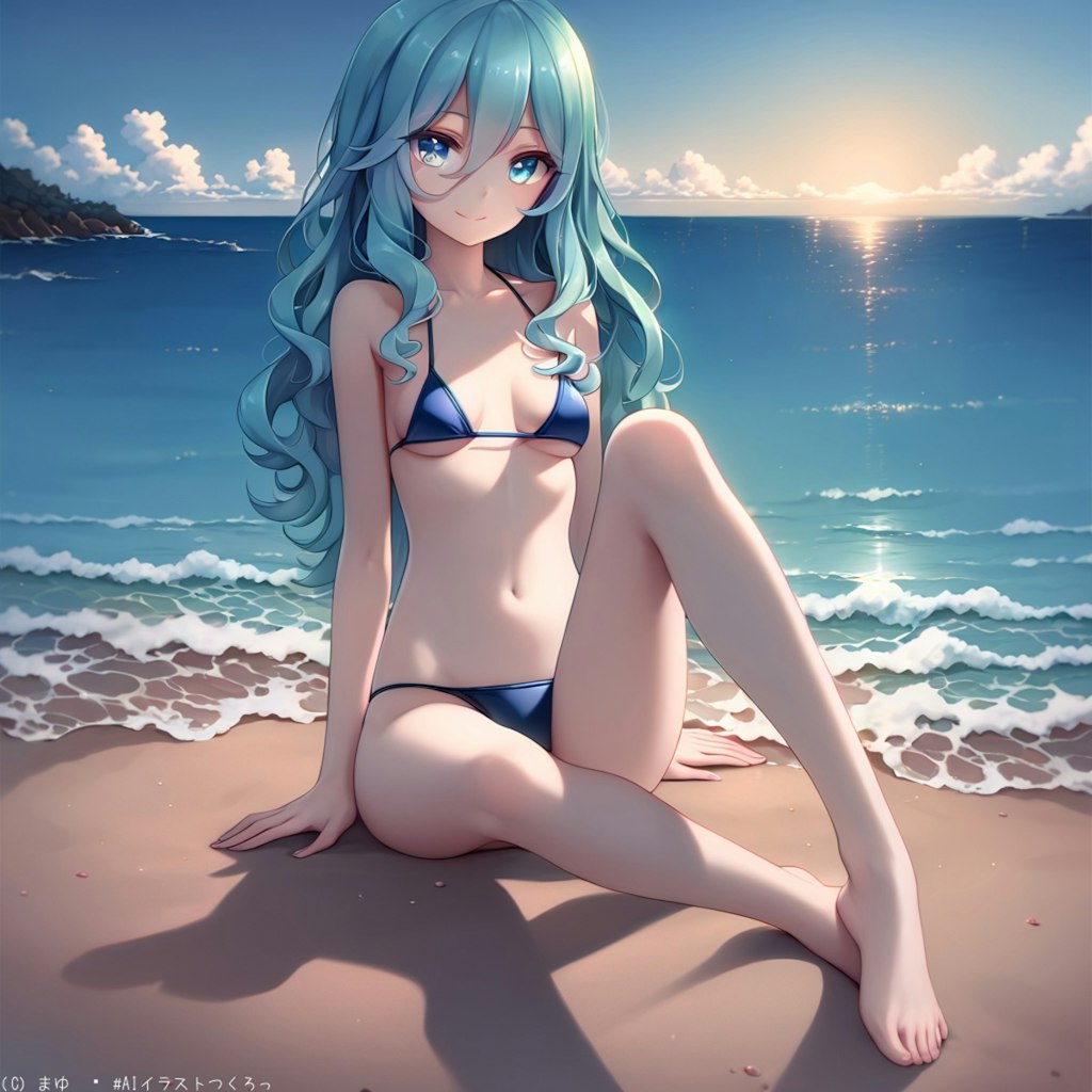 夏の海と美少女