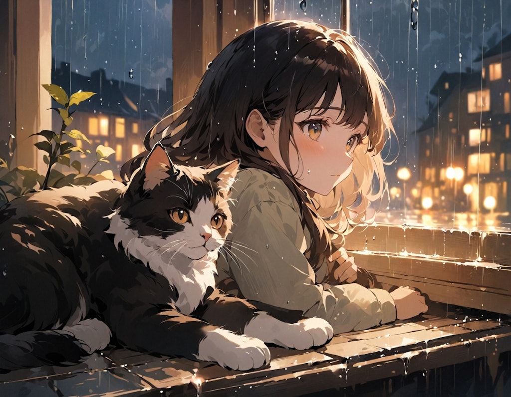 雨やどりの猫たち