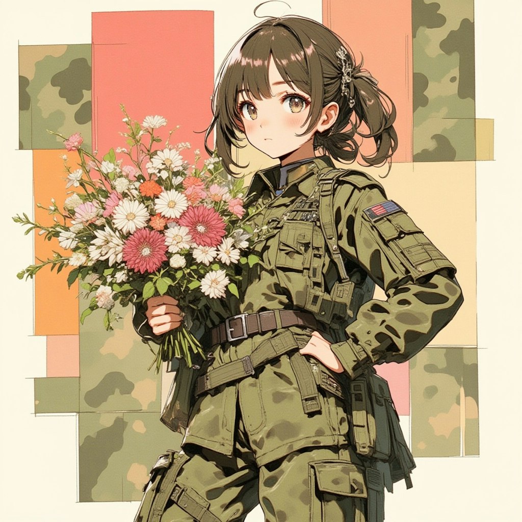 軍服と花束と女の子