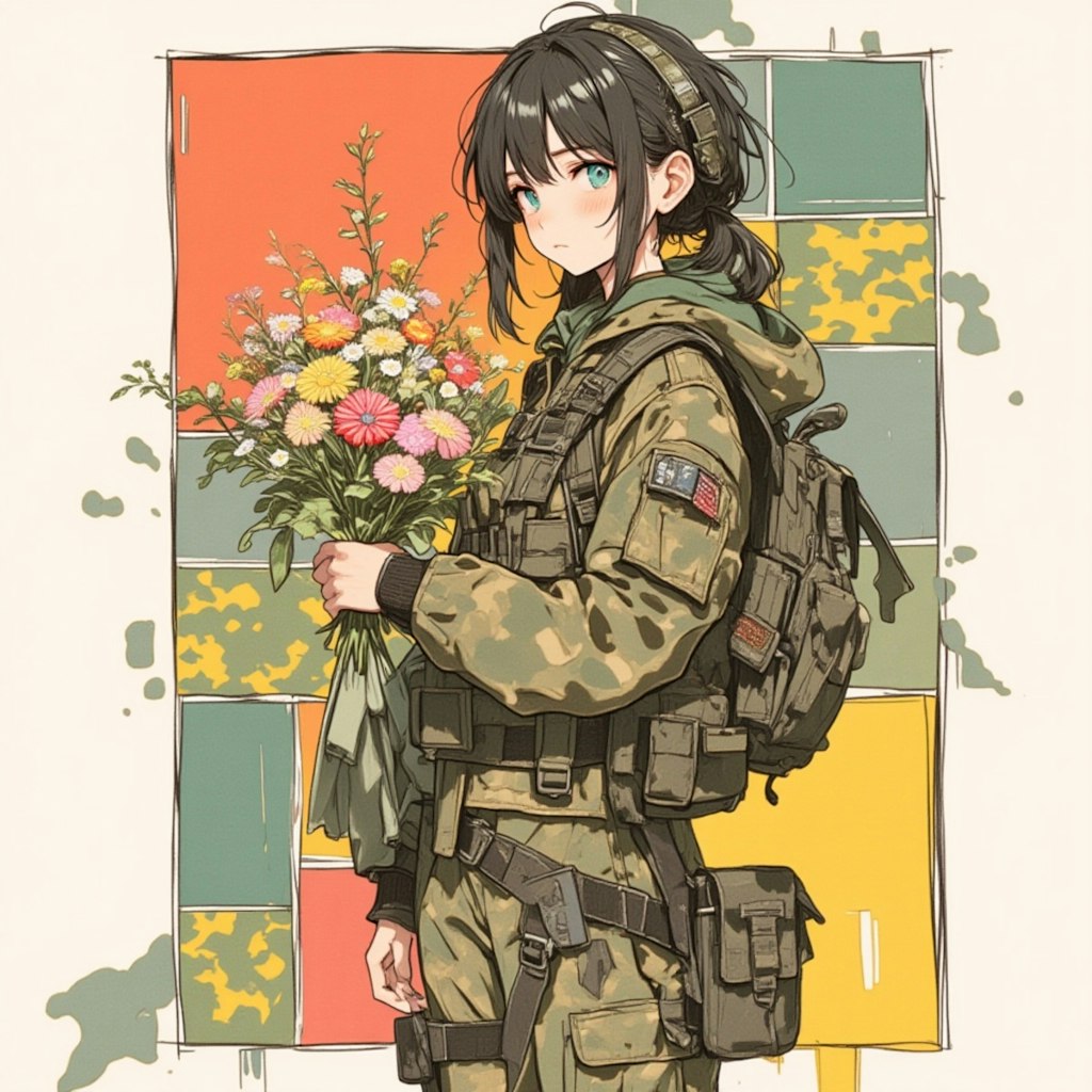 軍服と花束と女の子