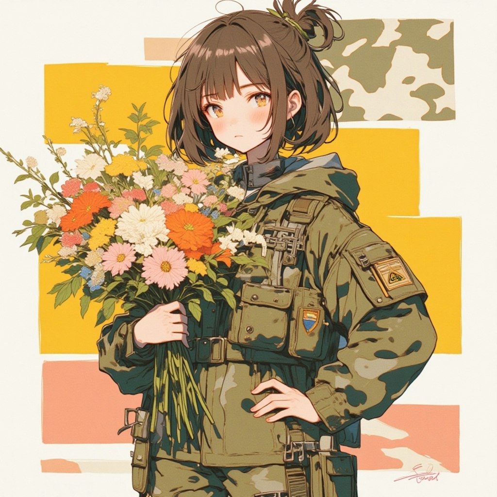 軍服と花束と女の子