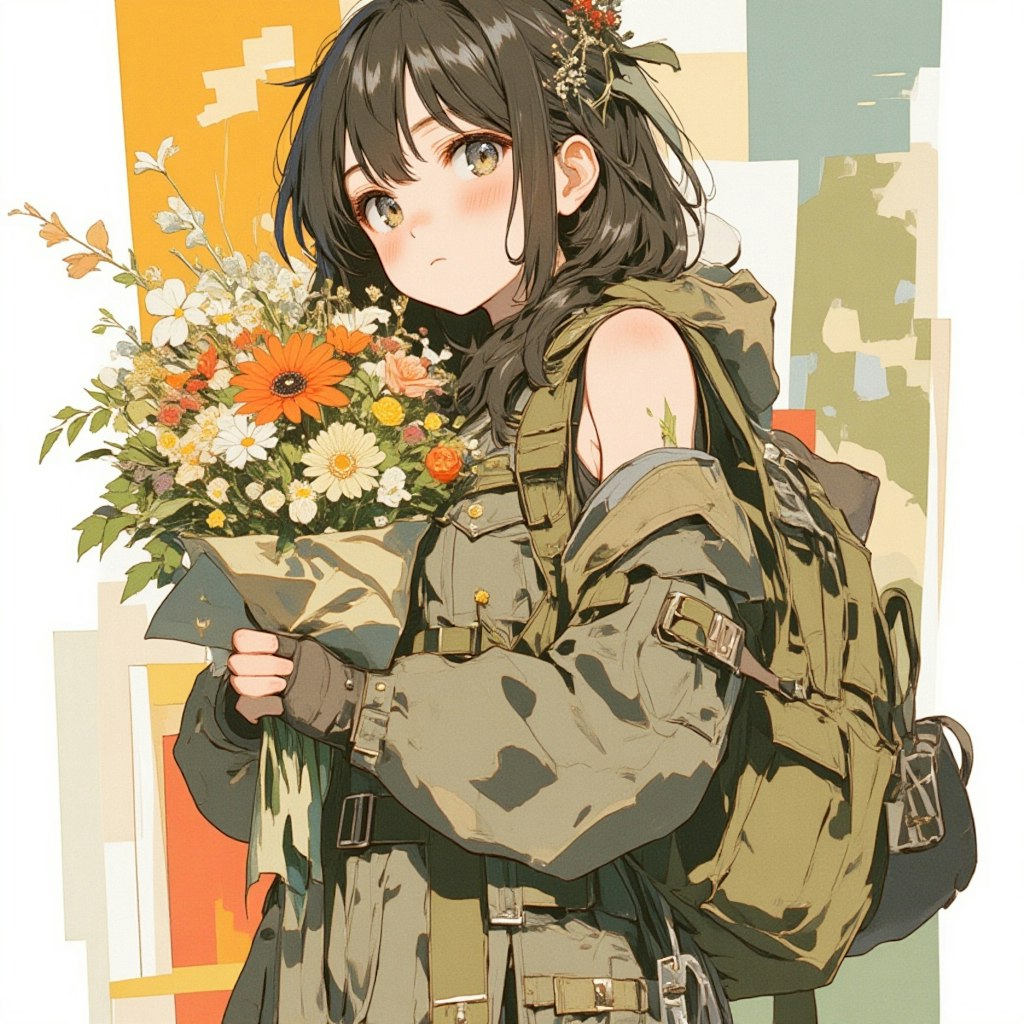 軍服と花束と女の子