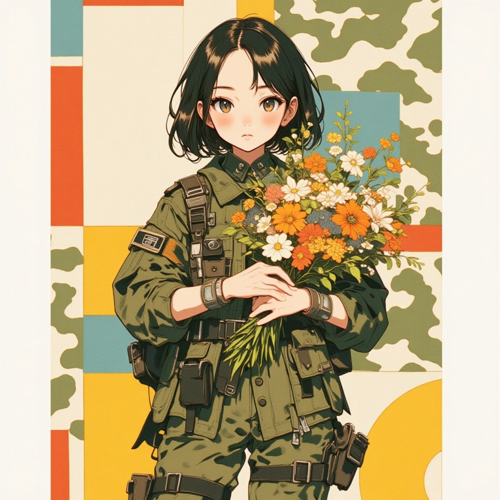 軍服と花束と女の子