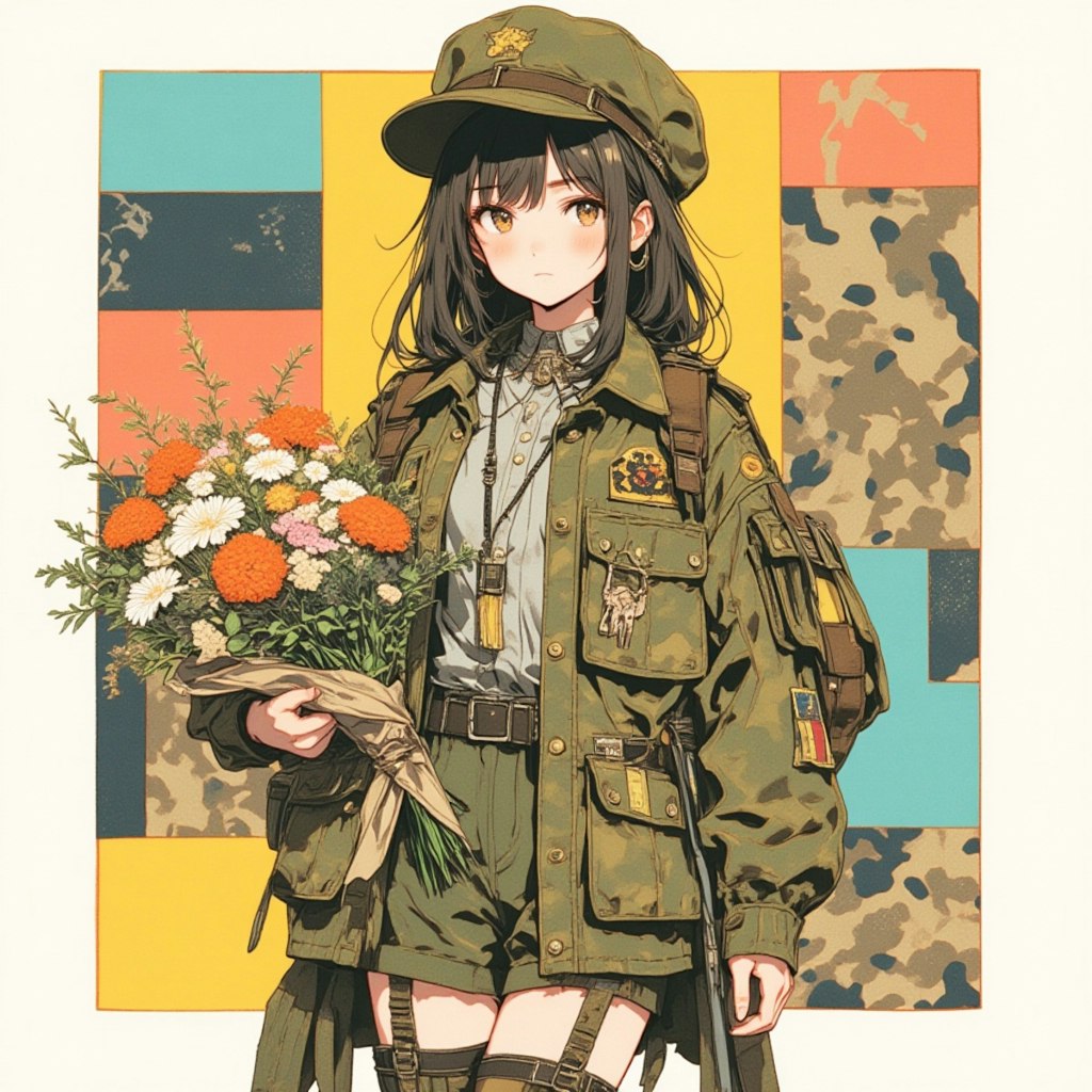 軍服と花束と女の子