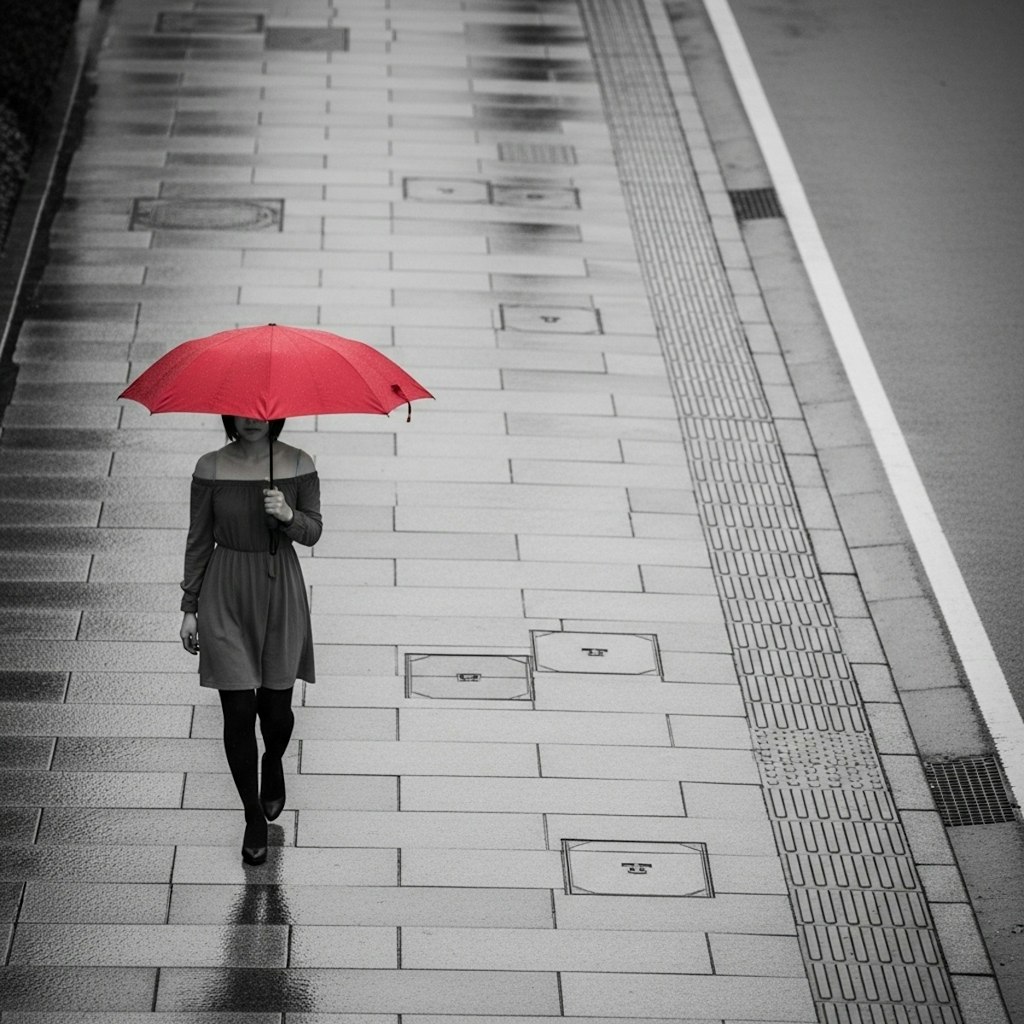 雨の歩道を歩いて･･･