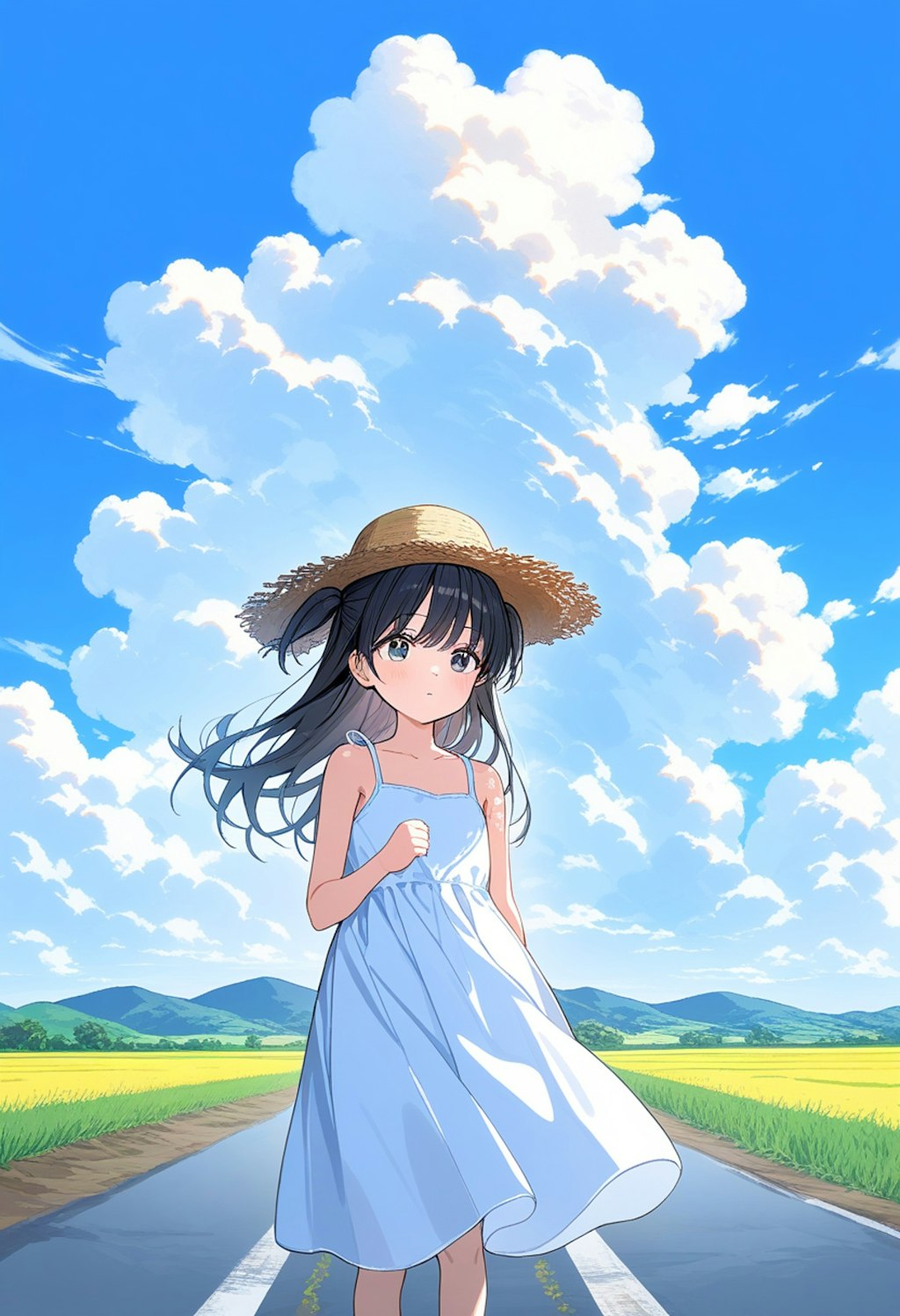 田舎の白ワンピース少女