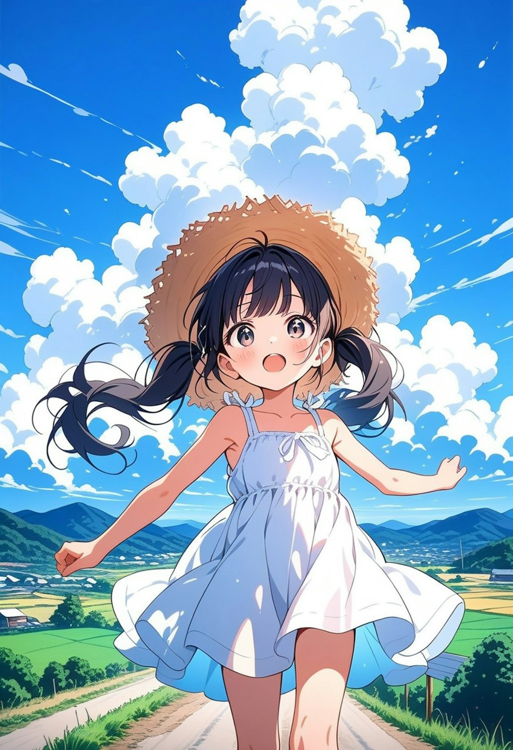 田舎の白ワンピース少女
