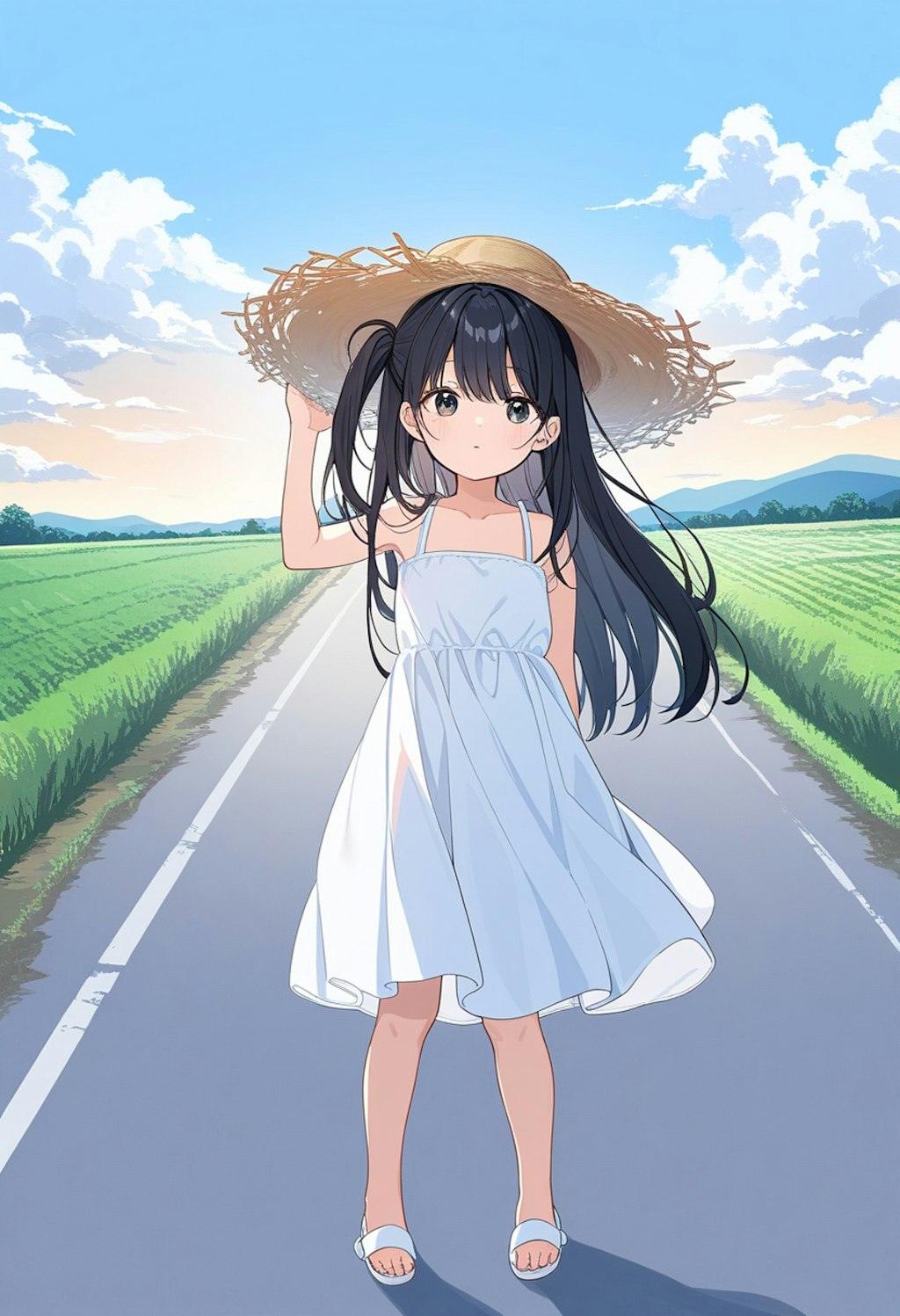 田舎の白ワンピース少女