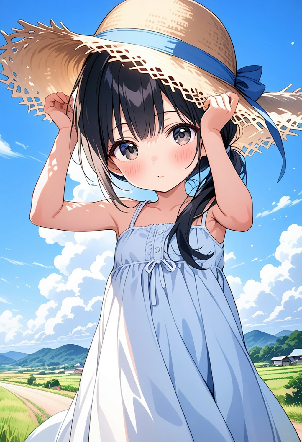 田舎の白ワンピース少女