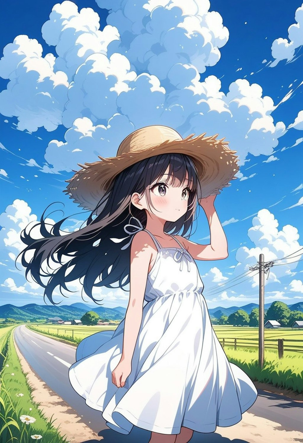 田舎の白ワンピース少女