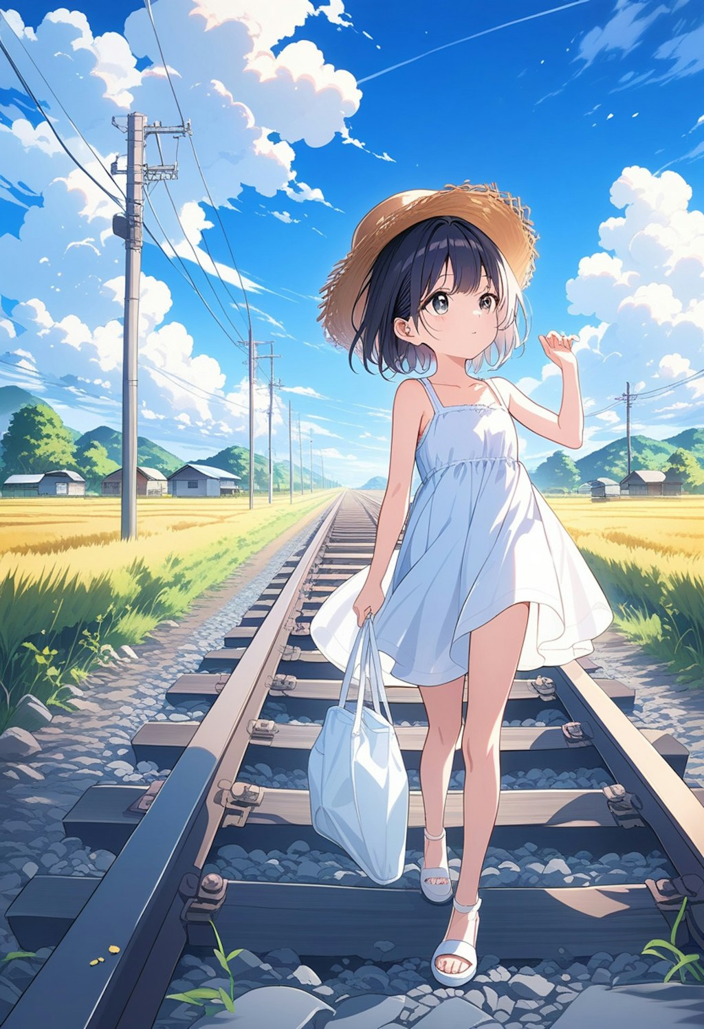 田舎の白ワンピース少女