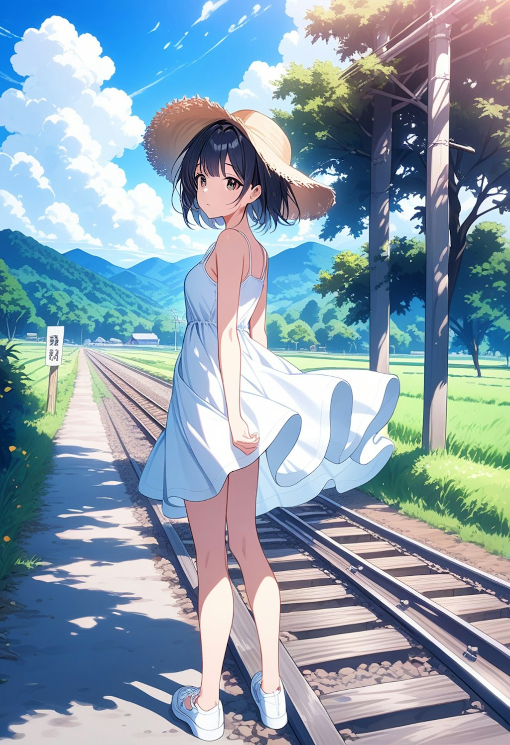 田舎の白ワンピース少女