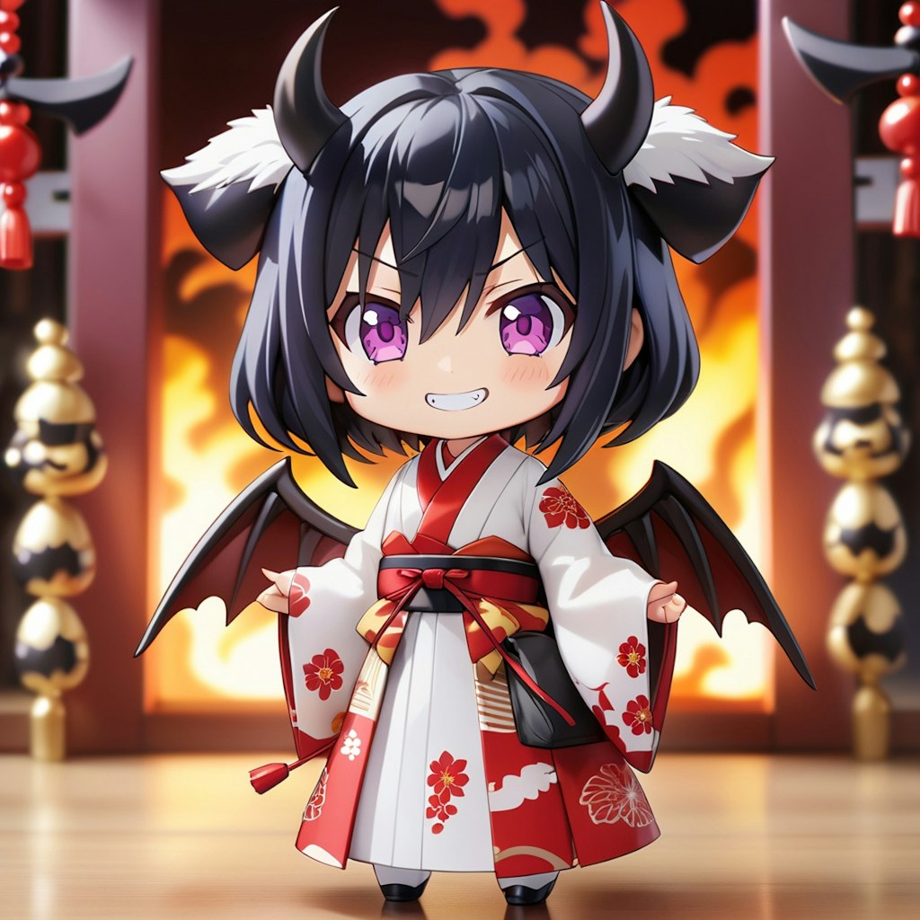 ねんどろいど風の神社に来た悪魔娘さん