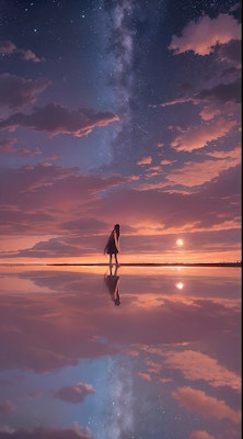 ウユニ塩湖の夕暮れ