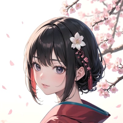 桜と着物美女