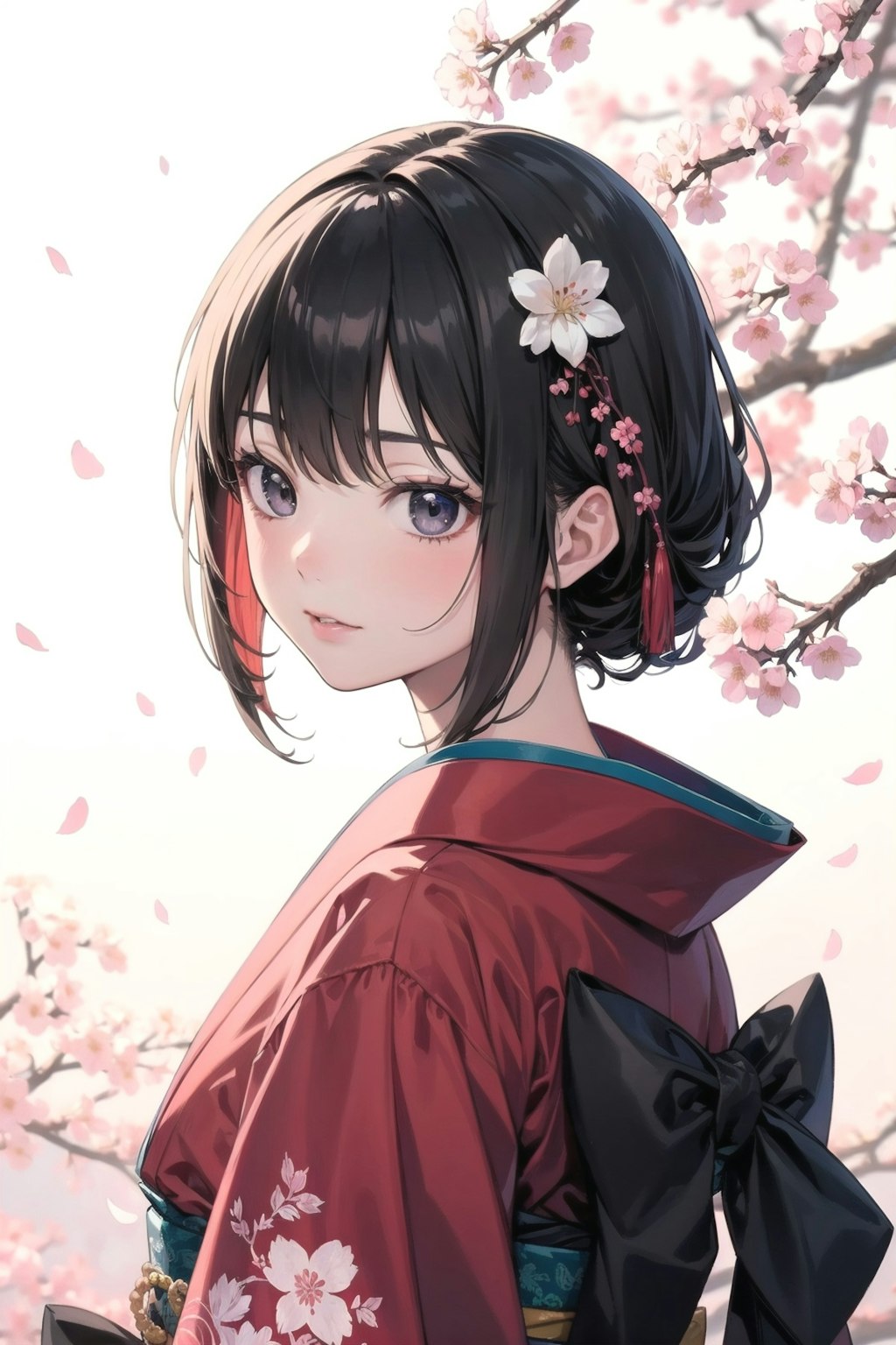桜と着物美女