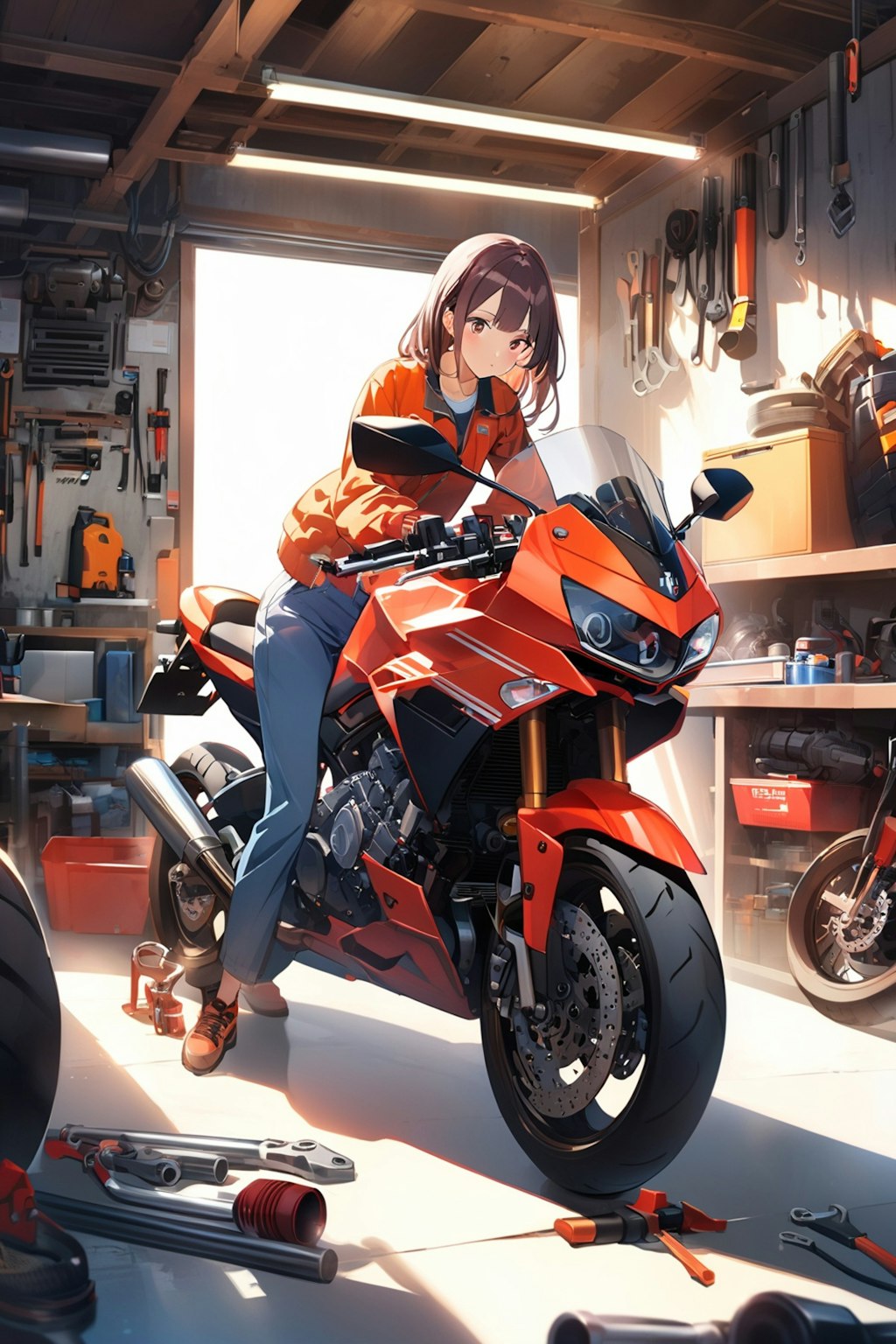 バイクにまたがる女の子