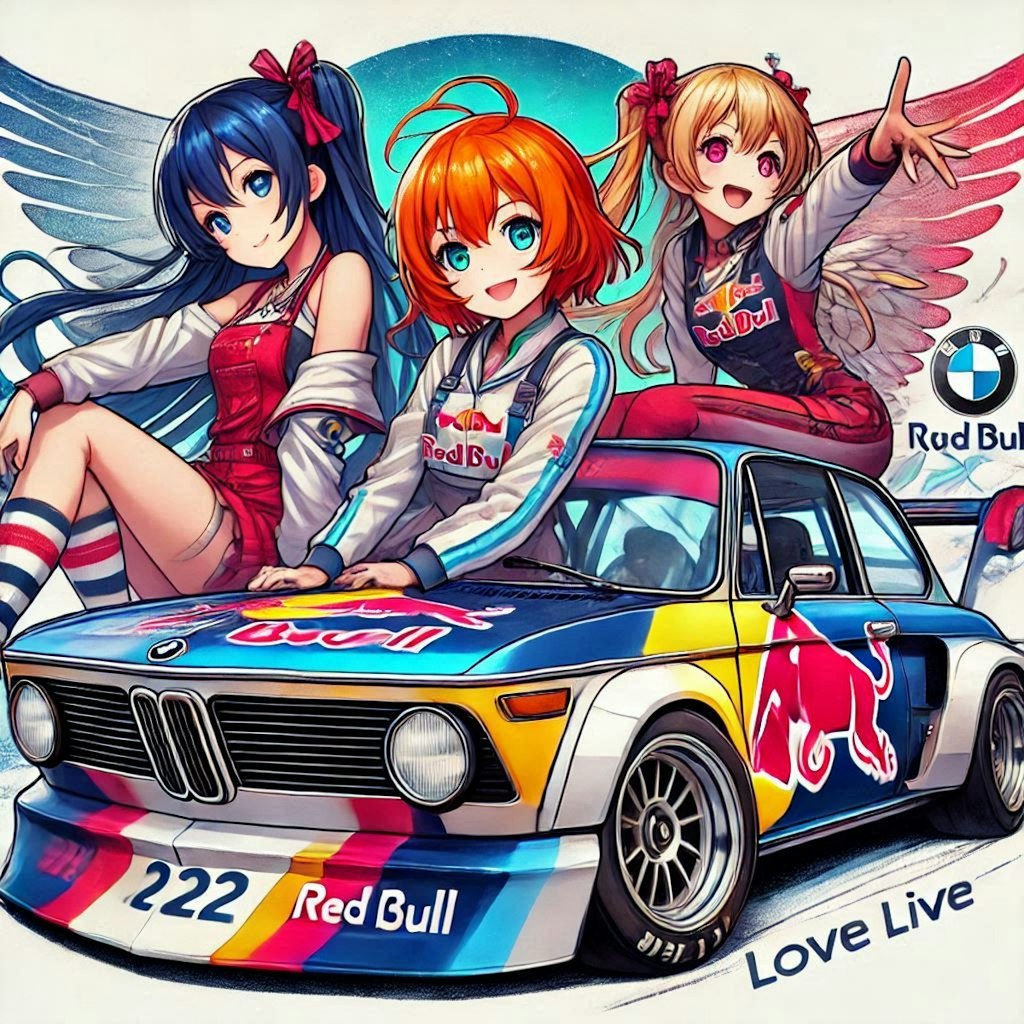 ラブライブキャラとレッドブルBMW 2002レーシングカー