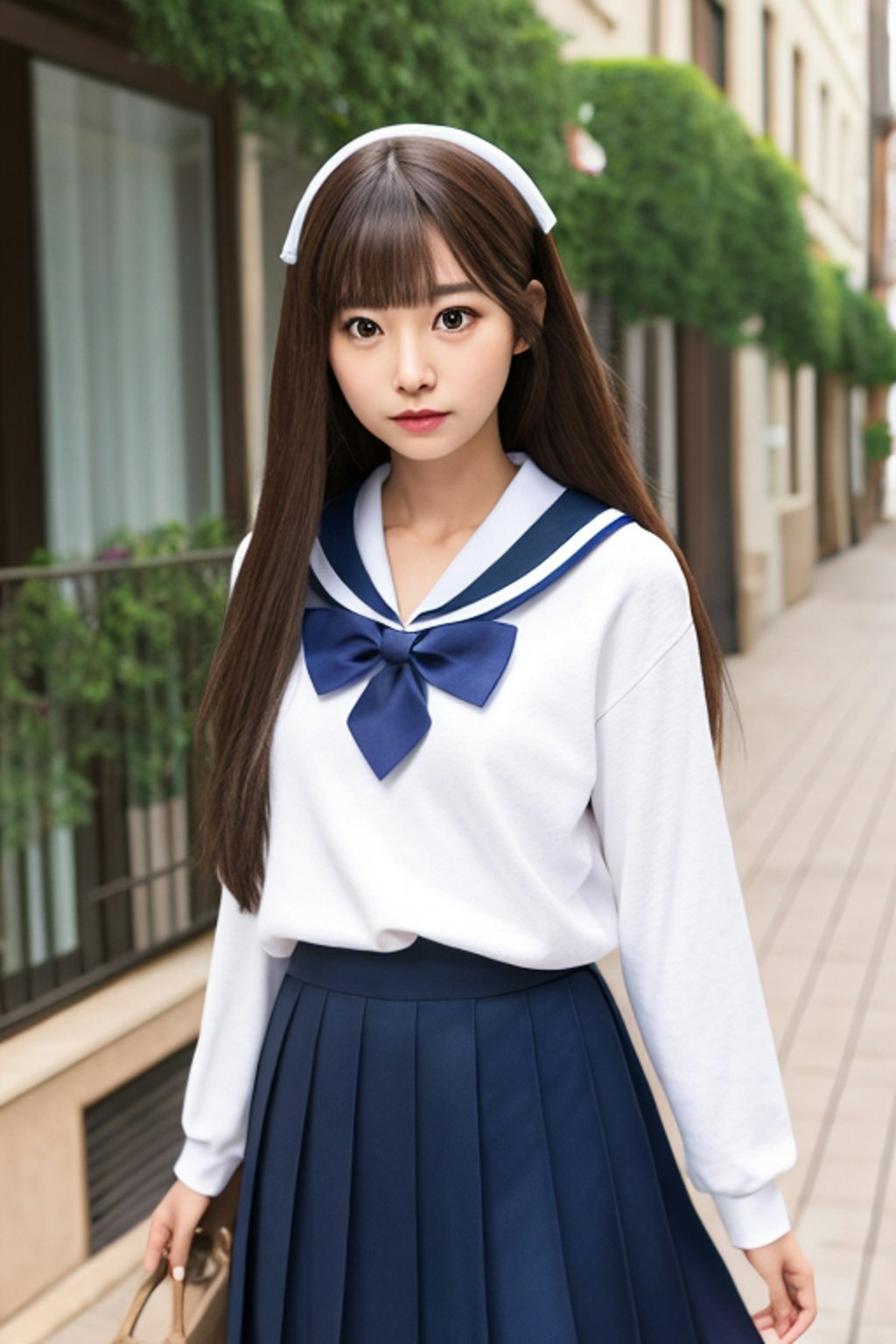 かわいい白のセーラー服の女の子　白