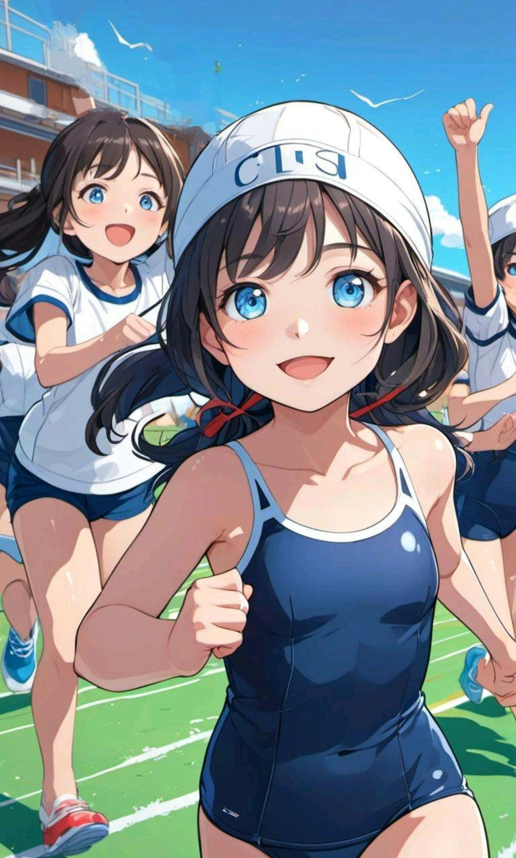 スク水でリレーに出た小さな女の子