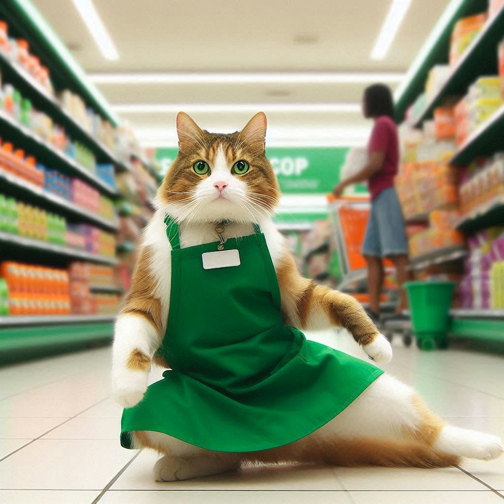 スーパーで働く猫
