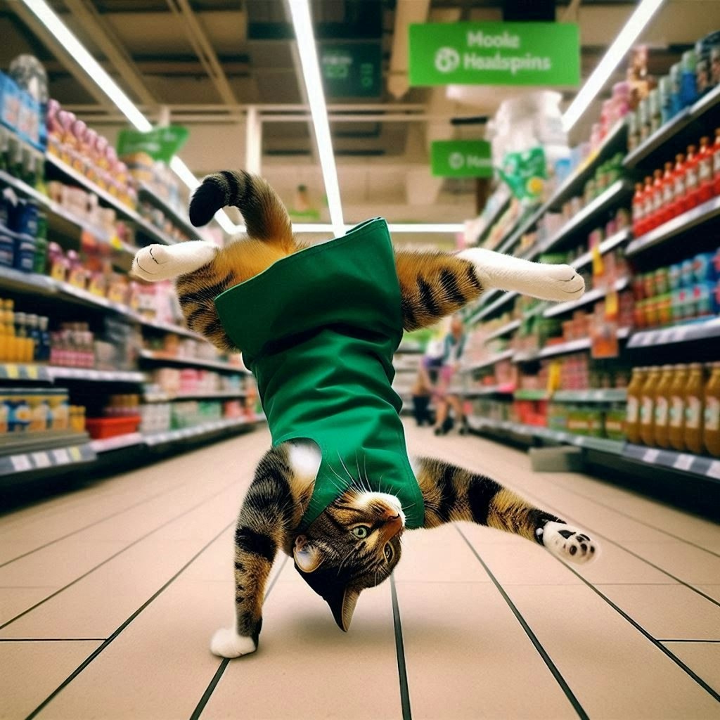 スーパーで働く猫