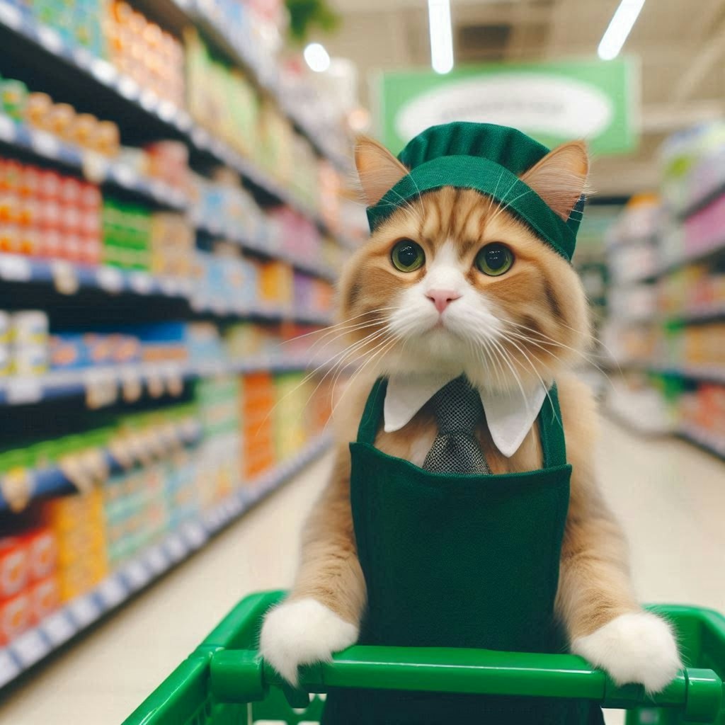 スーパーで働く猫