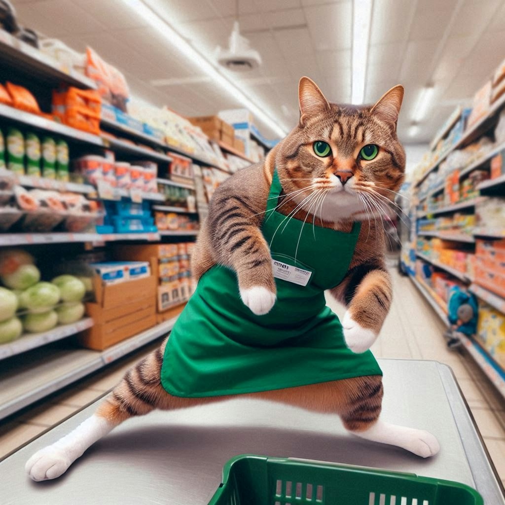 スーパーで働く猫