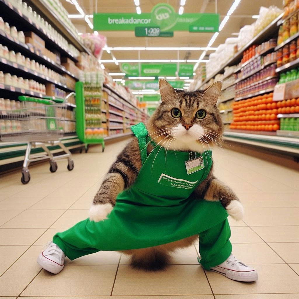 スーパーで働く猫