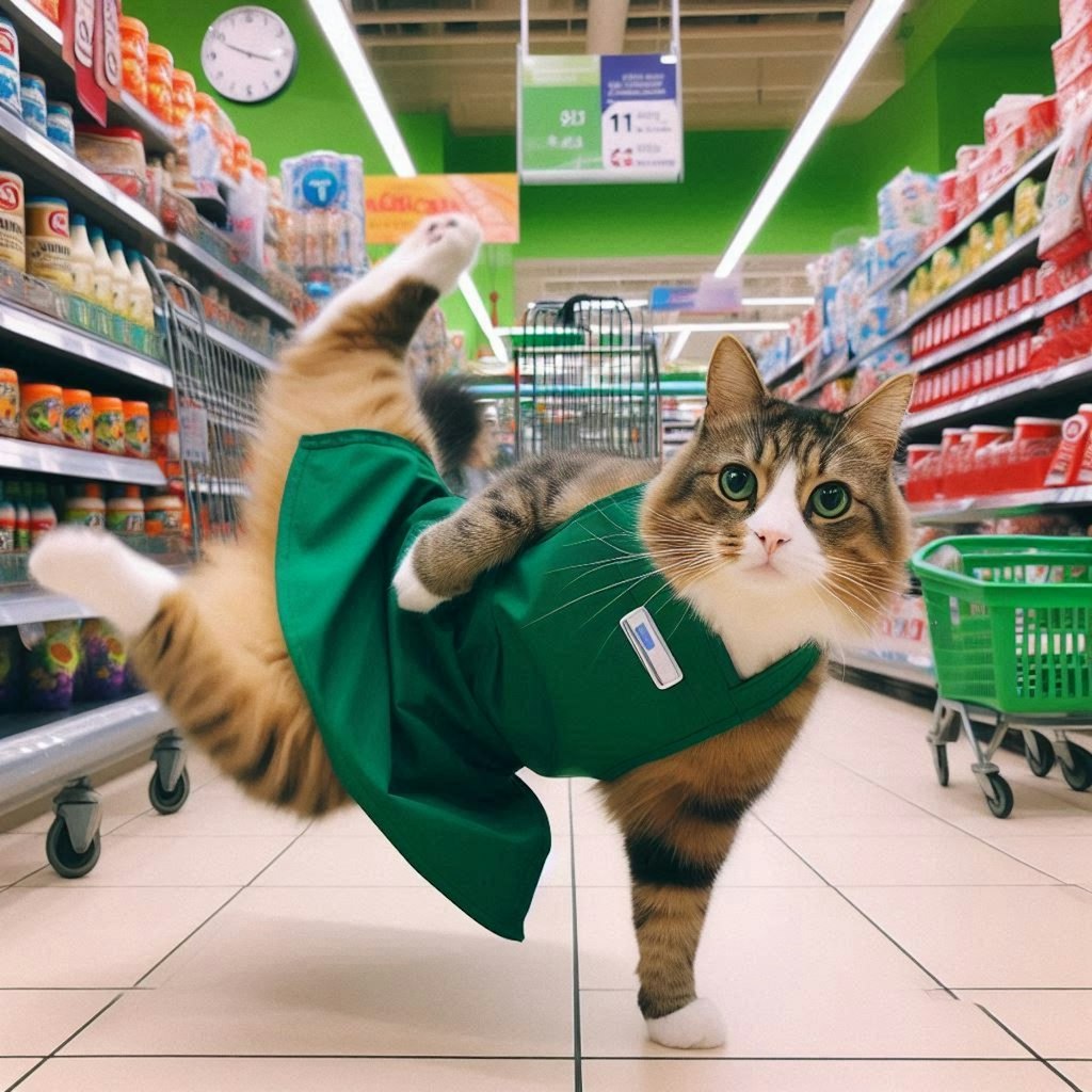 スーパーで働く猫