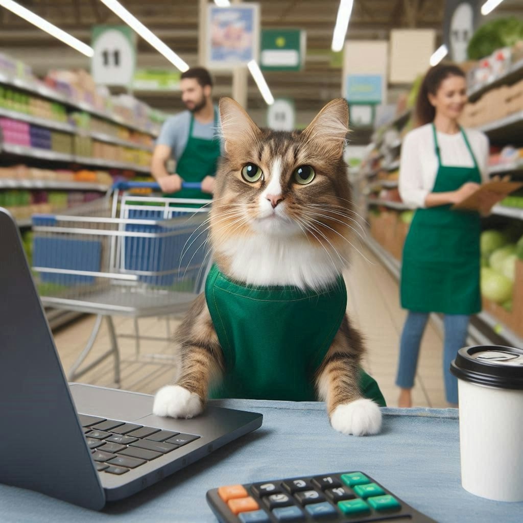 スーパーで働く猫