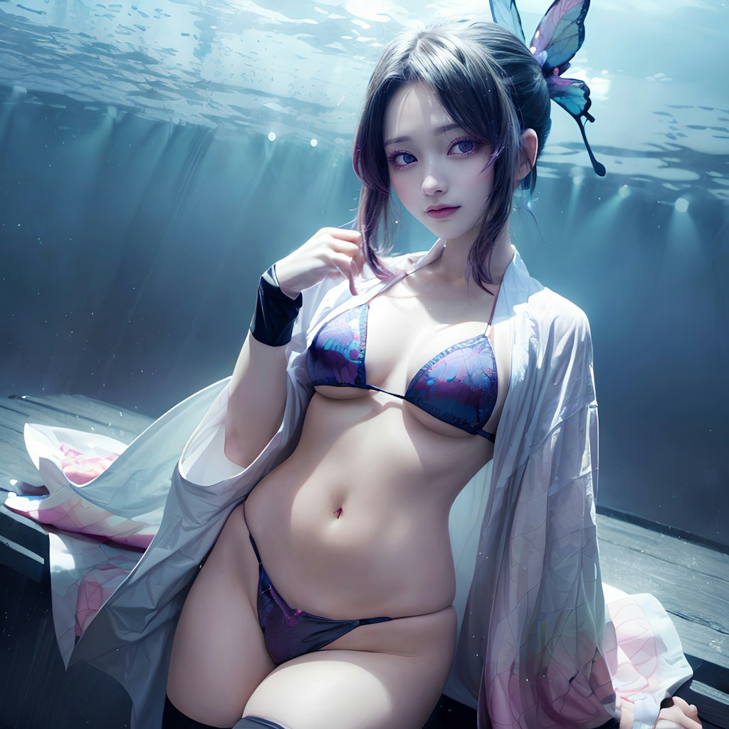 海の日に彩る美人コスプレイヤー：胡蝶しのぶのセクシーな水着デート