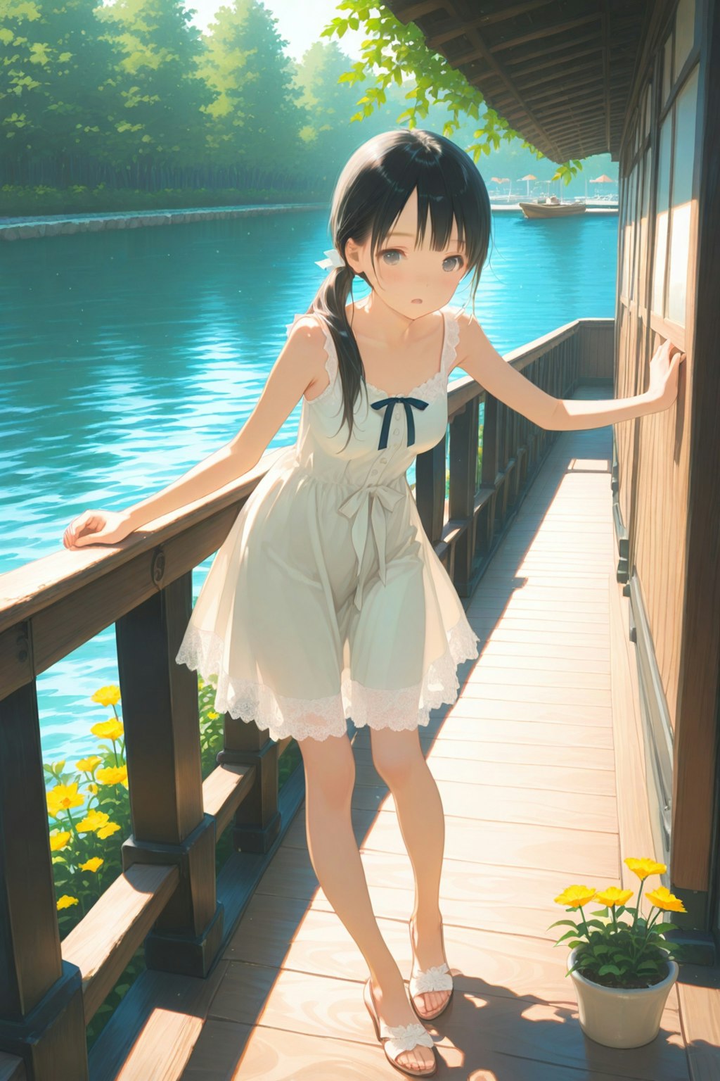 湖畔でばったり