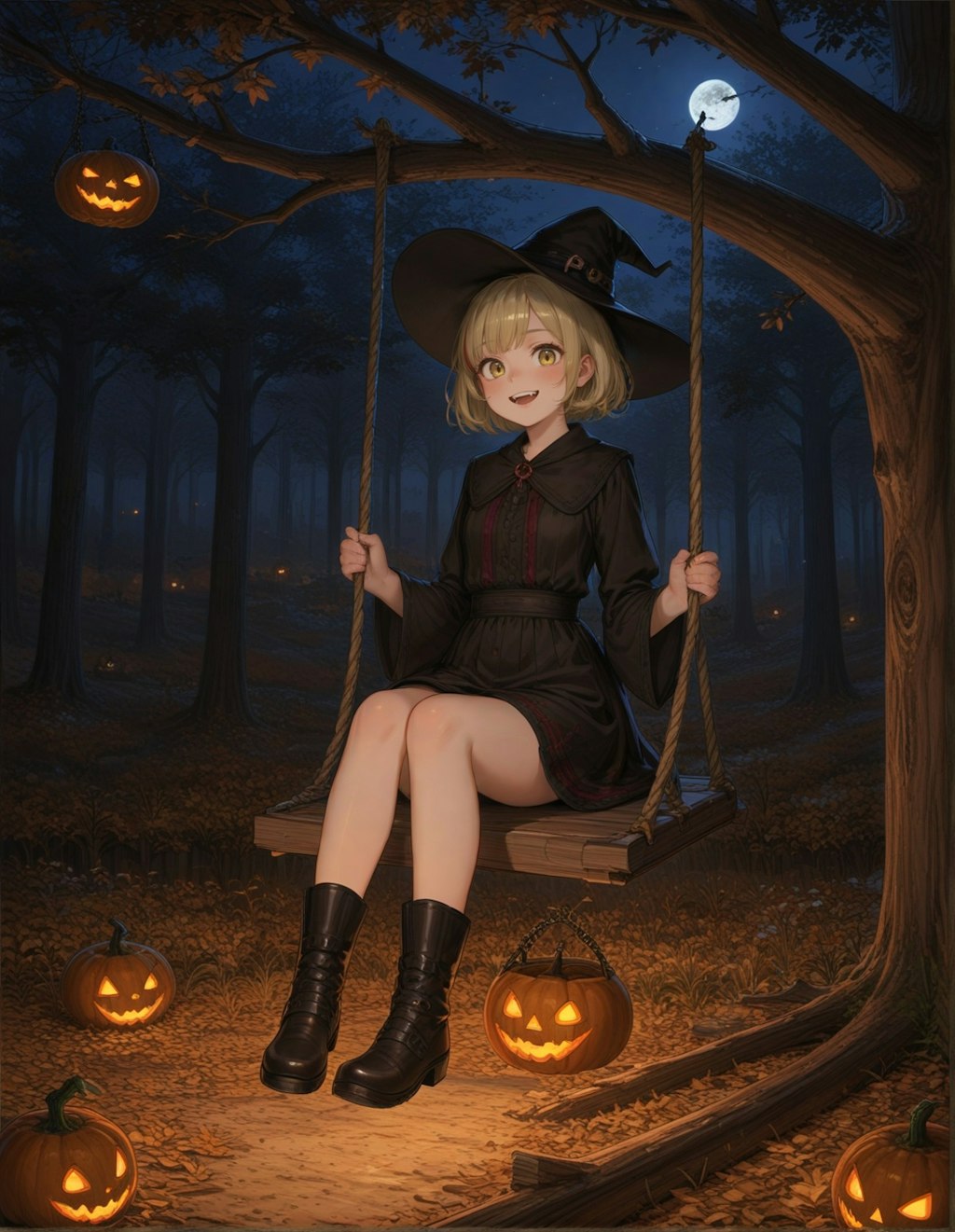 ハロウィンでもブランコを楽しむ魔女っ子