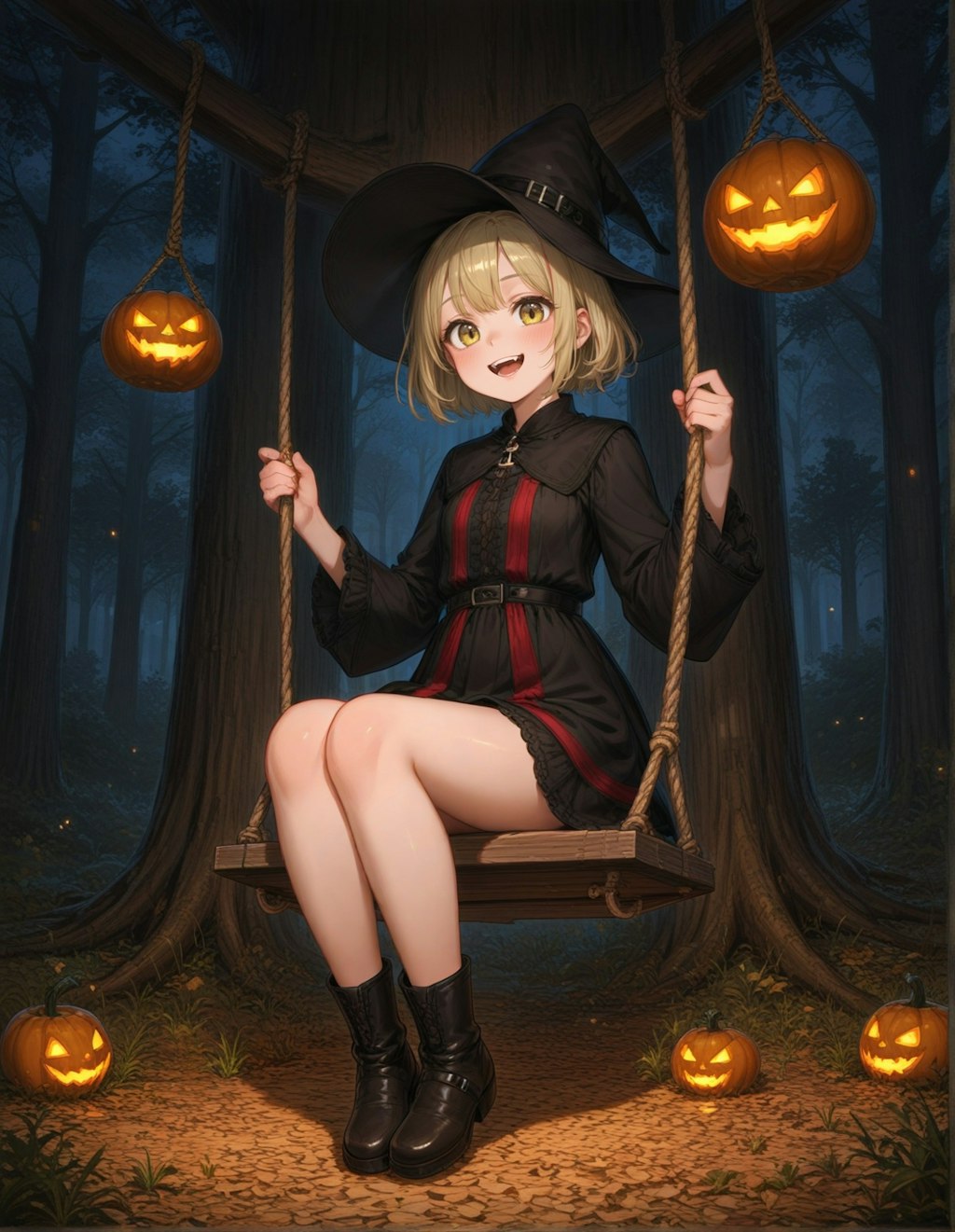 ハロウィンでもブランコを楽しむ魔女っ子