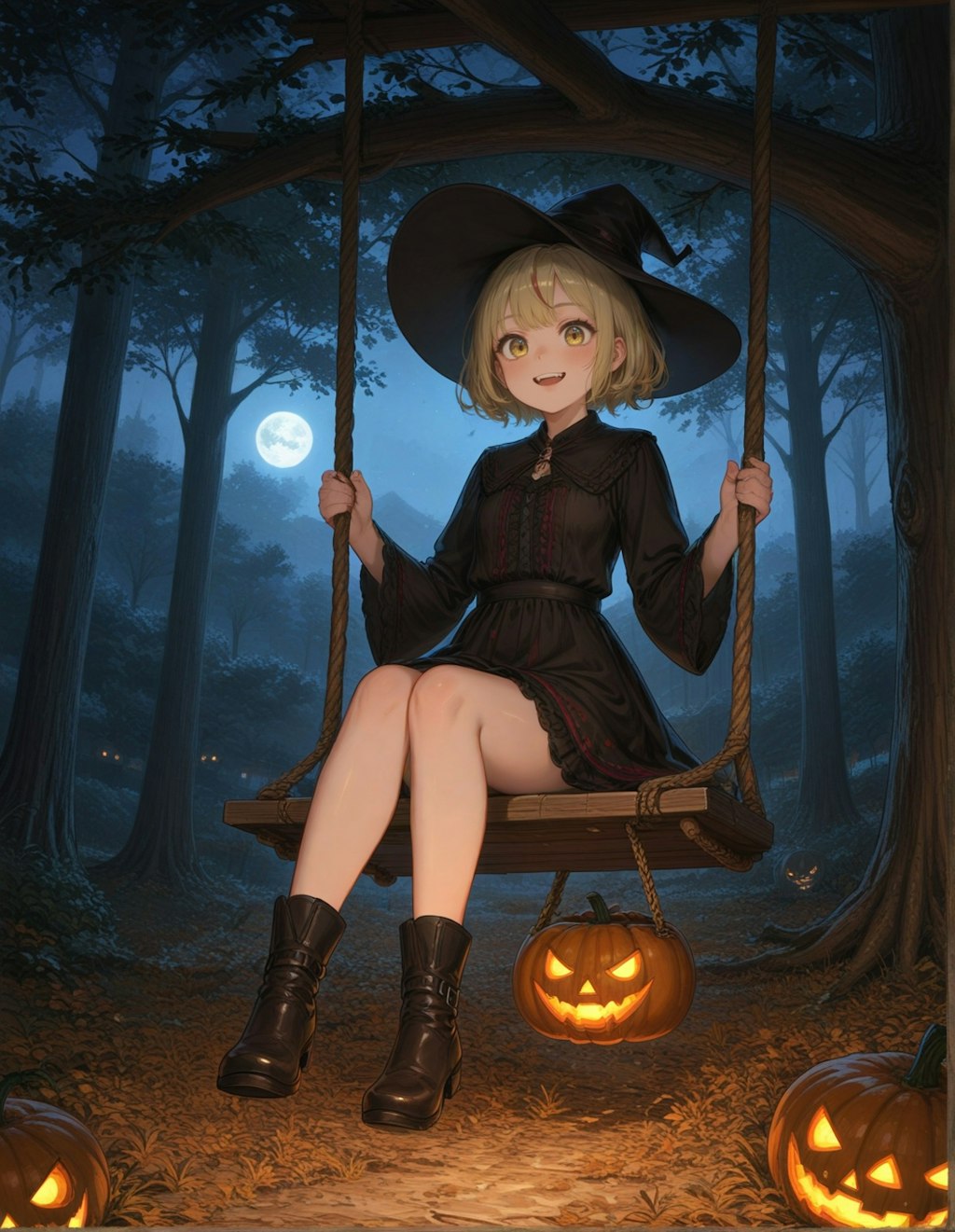 ハロウィンでもブランコを楽しむ魔女っ子