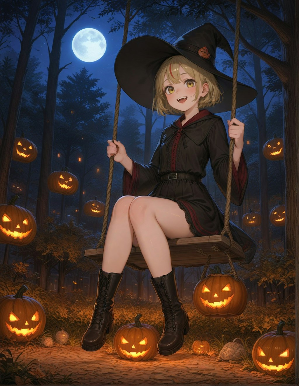 ハロウィンでもブランコを楽しむ魔女っ子