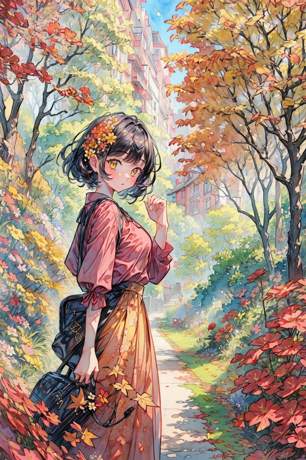 女の子と紅葉