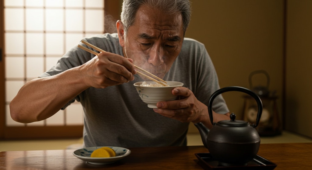 お茶漬けをかきこむ人